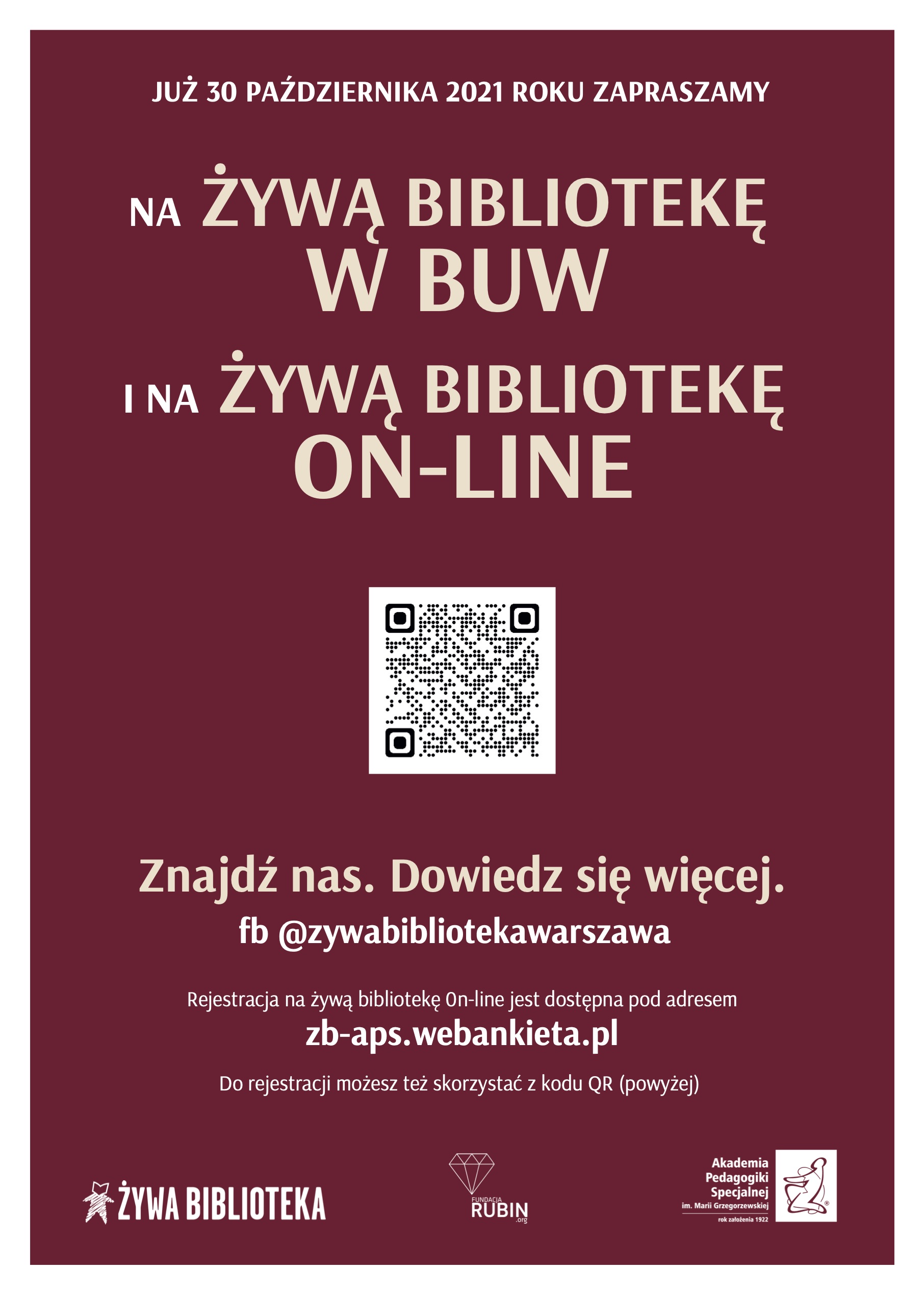 Plakat Żywa Biblioteka Online APS