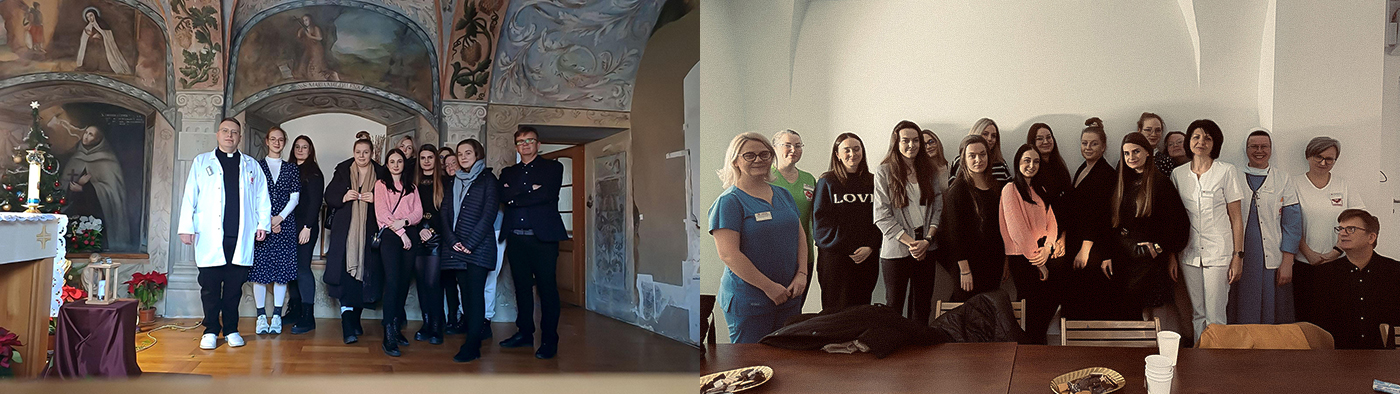 zdjęcia studentów podczas wizyty w w Hospicjum Stacjonarnym Caritas Archidiecezji Warszawskiej